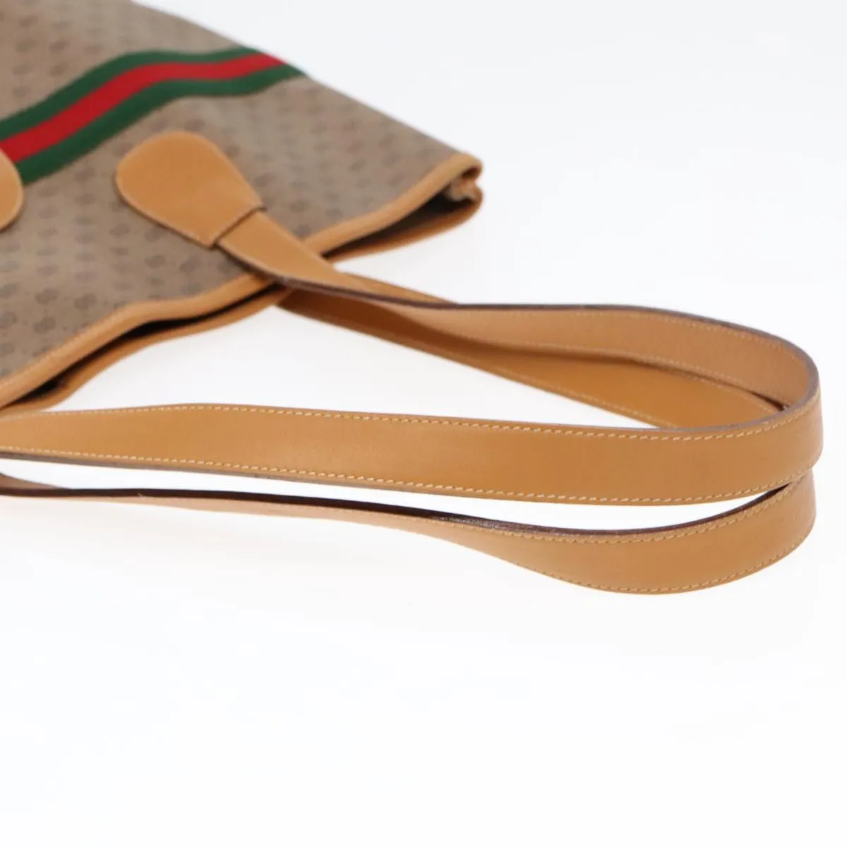 GUCCI Micro GG Canvas Web Sherry Line Tote Bag Beige Gold kk337