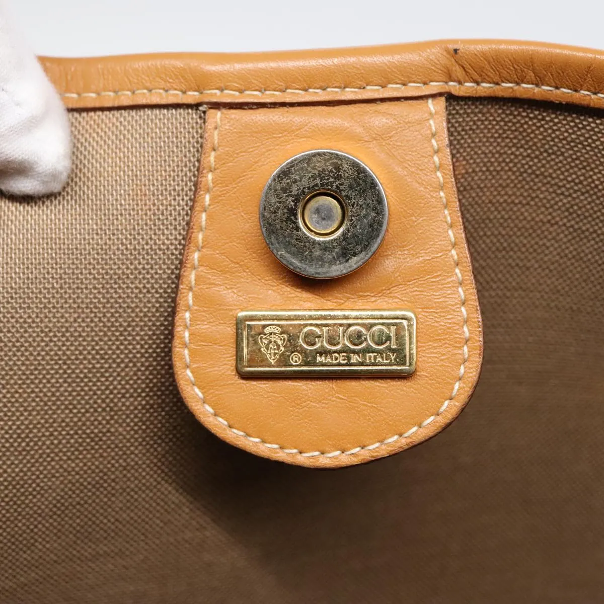 GUCCI Micro GG Canvas Web Sherry Line Tote Bag Beige Gold kk337
