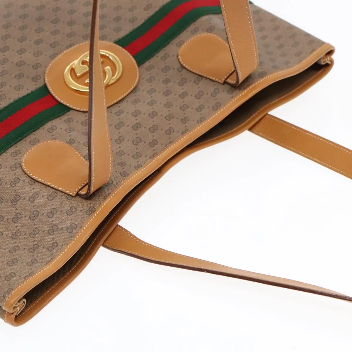 GUCCI Micro GG Canvas Web Sherry Line Tote Bag Beige Gold kk337