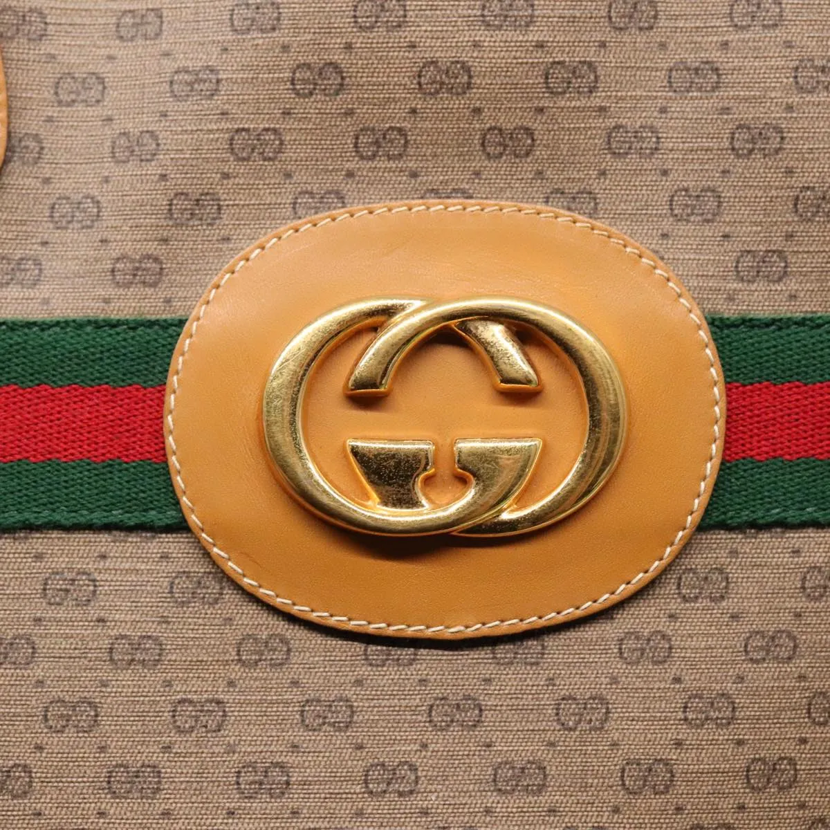 GUCCI Micro GG Canvas Web Sherry Line Tote Bag Beige Gold kk337