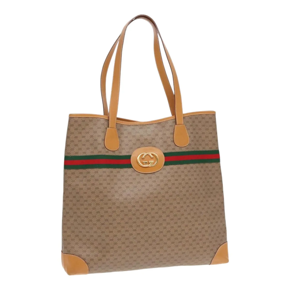 GUCCI Micro GG Canvas Web Sherry Line Tote Bag Beige Gold kk337