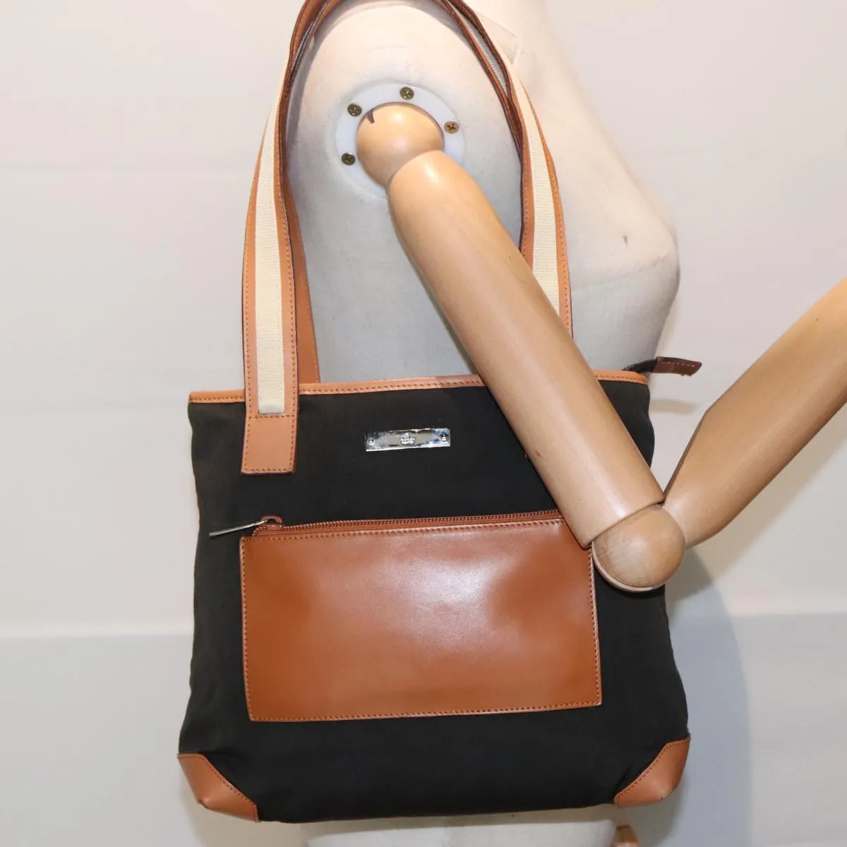 GUCCI Tote Bag Canvas Khaki Silver 89723