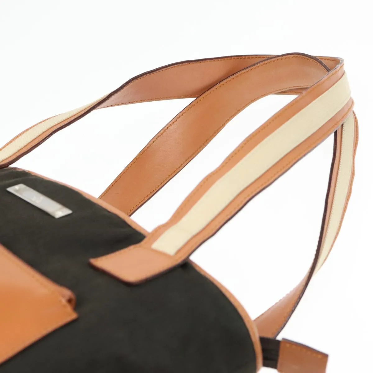 GUCCI Tote Bag Canvas Khaki Silver 89723