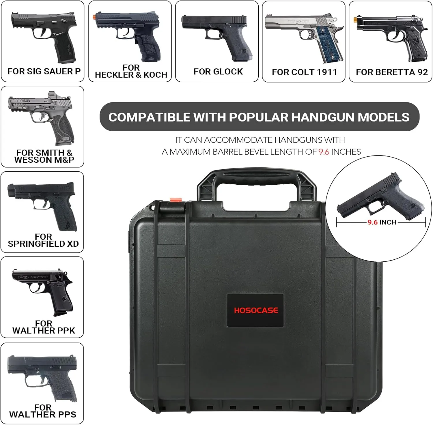 Gun Pistol Case for Multi Handguns - Holds Multiple Hand Guns Case & Magazines, Pre-cut Waterproof Carrying Hard Shell Pistol Case for Pistols, Storage Box for Beretta, Smith and Wesson, for Glock