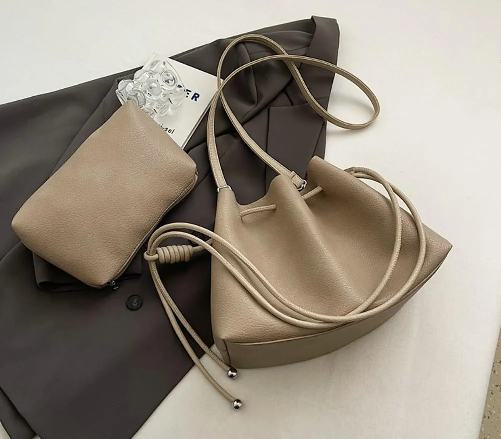 Halemet Bucket Bags for Women Drawstring Bucket Bag Soft Leather Shoulder Bag Purses for Women Crossbody Bag with Small Purse