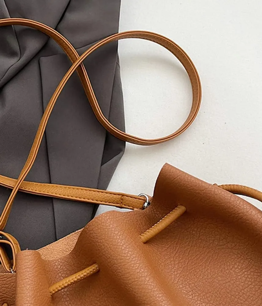 Halemet Bucket Bags for Women Drawstring Bucket Bag Soft Leather Shoulder Bag Purses for Women Crossbody Bag with Small Purse