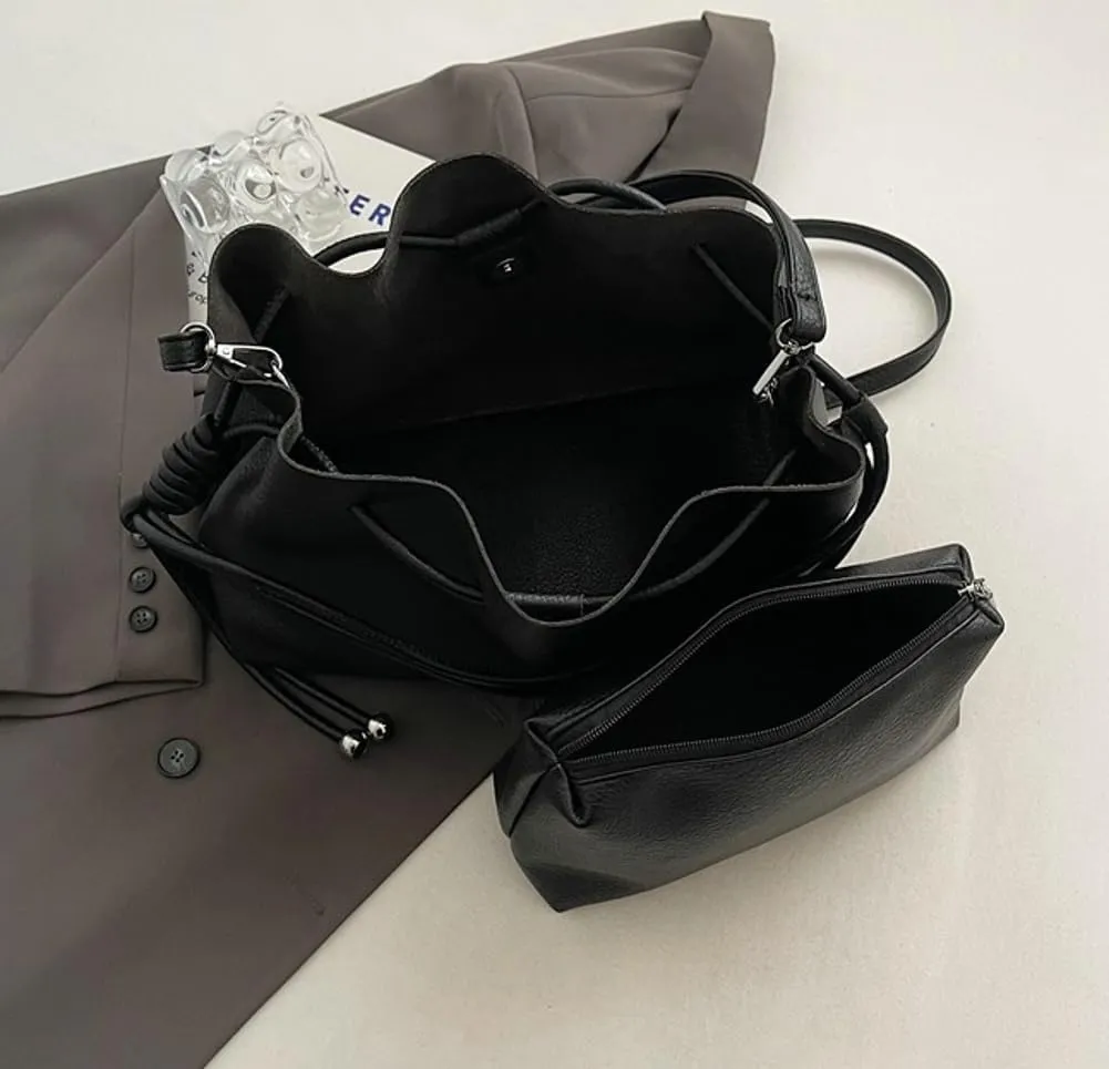 Halemet Bucket Bags for Women Drawstring Bucket Bag Soft Leather Shoulder Bag Purses for Women Crossbody Bag with Small Purse
