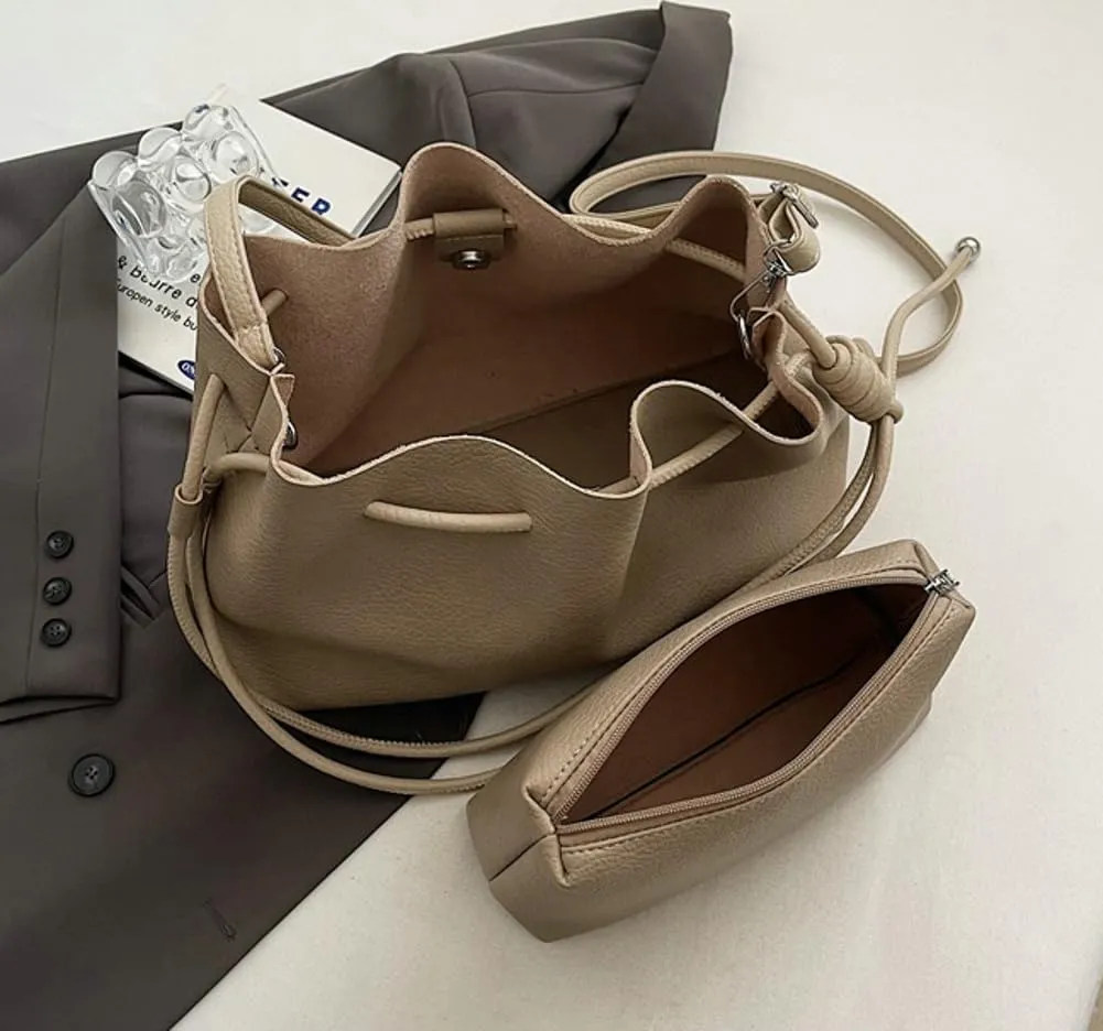 Halemet Bucket Bags for Women Drawstring Bucket Bag Soft Leather Shoulder Bag Purses for Women Crossbody Bag with Small Purse