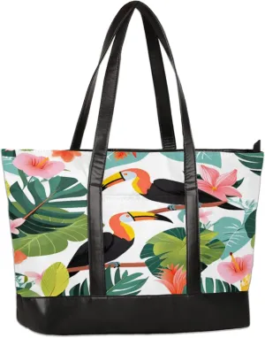 Hand Painted Parrots Leaves Laptop Tote Bag for Women Lightweight Work Purse with Multiple Compartments Fits 13-15.6 Inch Laptop Tablet Shoulder Bag for Office Travel Daily Use
