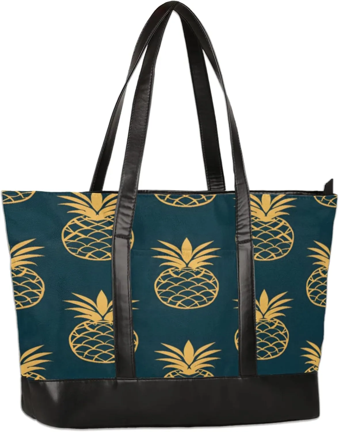 Hand Painted Pineapple Laptop Tote Bag for Women Lightweight Work Purse with Multiple Compartments Fits 13-15.6 Inch Laptop Tablet Shoulder Bag for Office Travel Daily Use