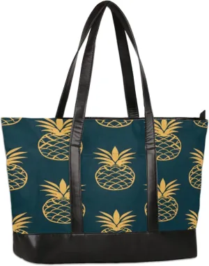 Hand Painted Pineapple Laptop Tote Bag for Women Lightweight Work Purse with Multiple Compartments Fits 13-15.6 Inch Laptop Tablet Shoulder Bag for Office Travel Daily Use