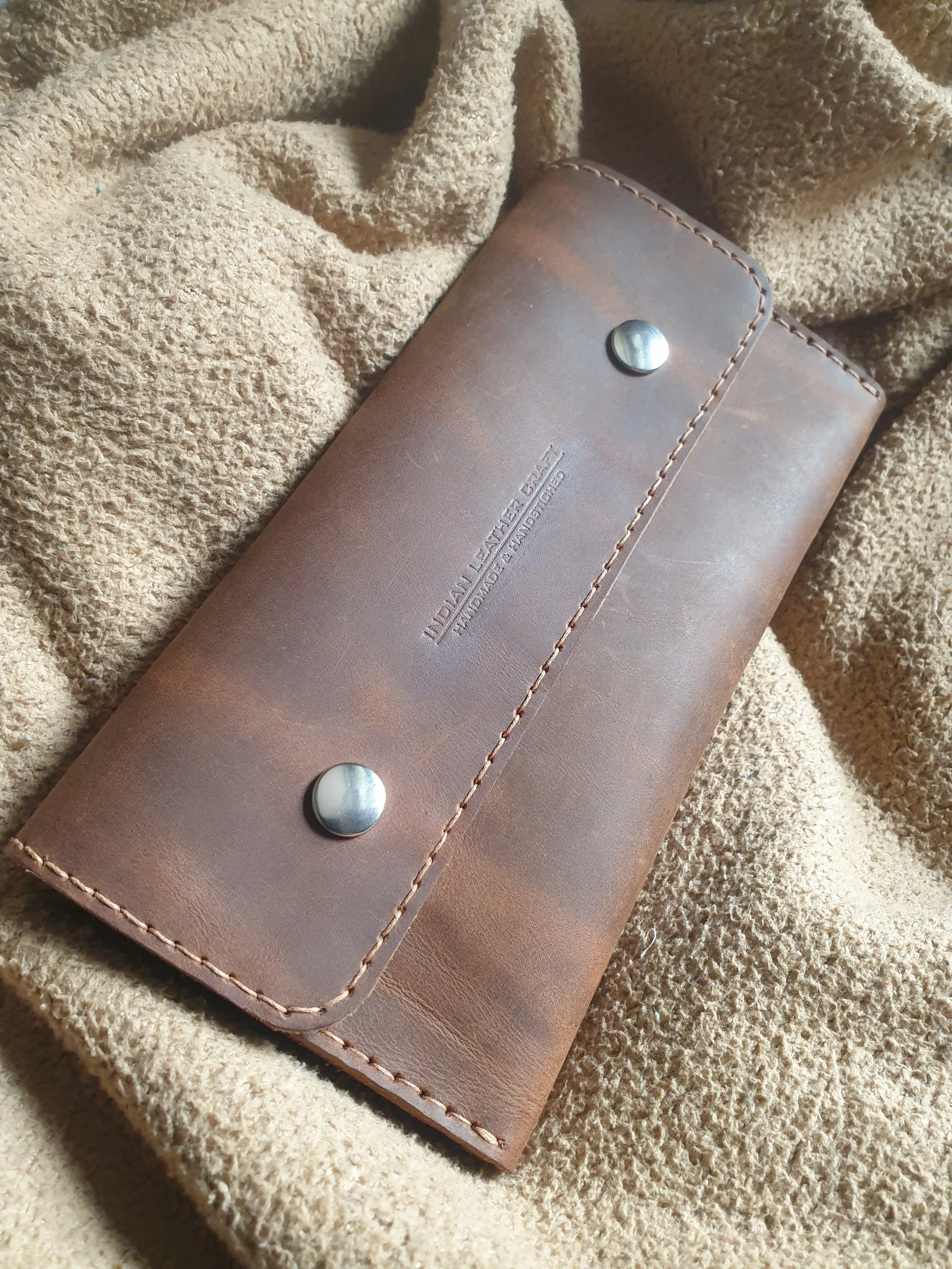 Handmade brown leather phone case
