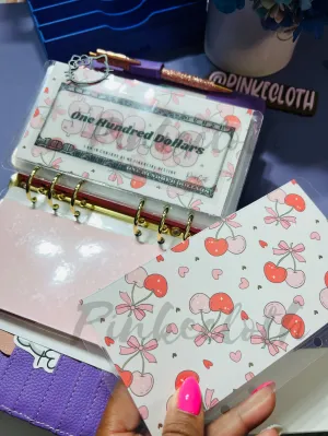 Handmade Cherries and Bows Clear Face A6 Cash envelopes Set