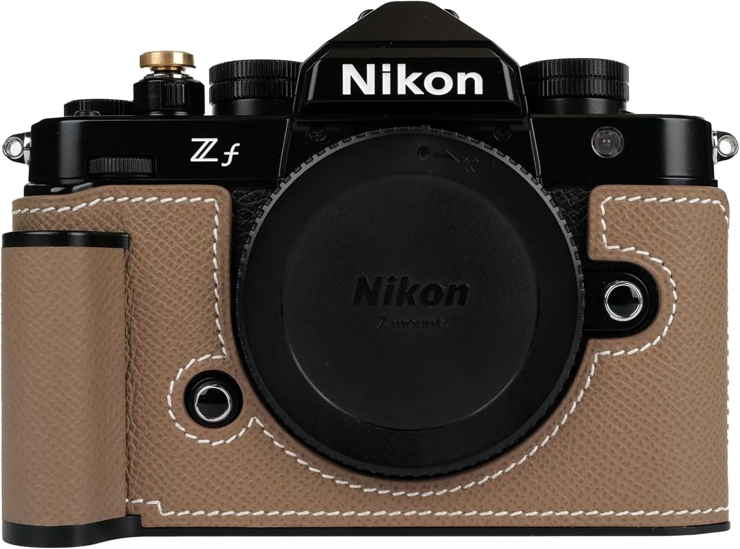 Handmade Genuine Leather Camera Half Case for Nikon ZF/Nikon ZF Case - Top Layer Cowhide Body   Metal Base Plate   Hand Shank Design (Etoupe Gray)