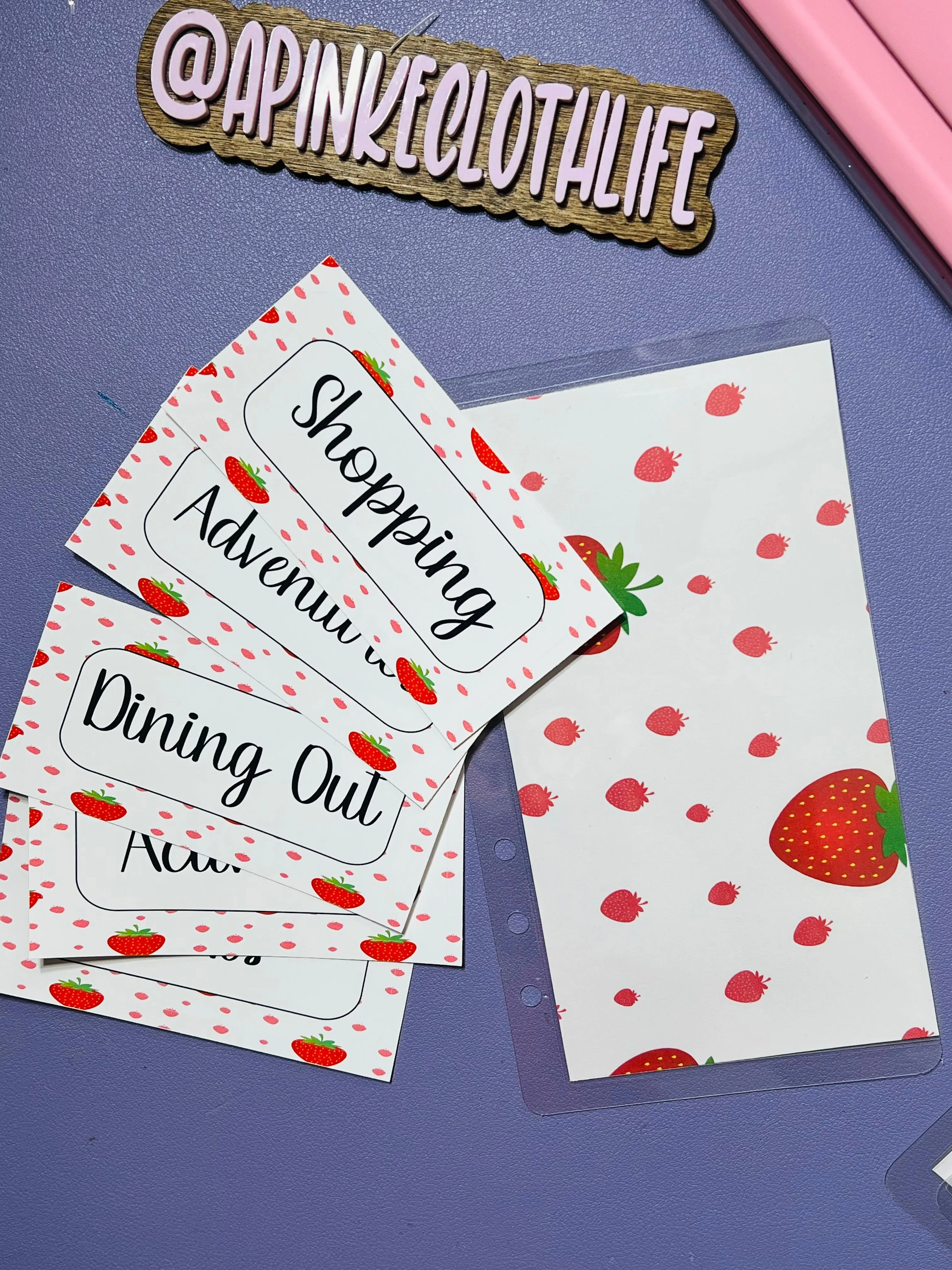 Handmade Strawberry Clear Face A6 Cash envelopes Set