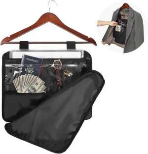 Hanger Diversion Safe Bag, Hidden Safes Pocket for Cash, Waterproof disguised safe Storage, Secret Document Holder Compartment to Stash Jewelry Doc for Home Travel Dorm &Hotel under Clothing(BLACK)