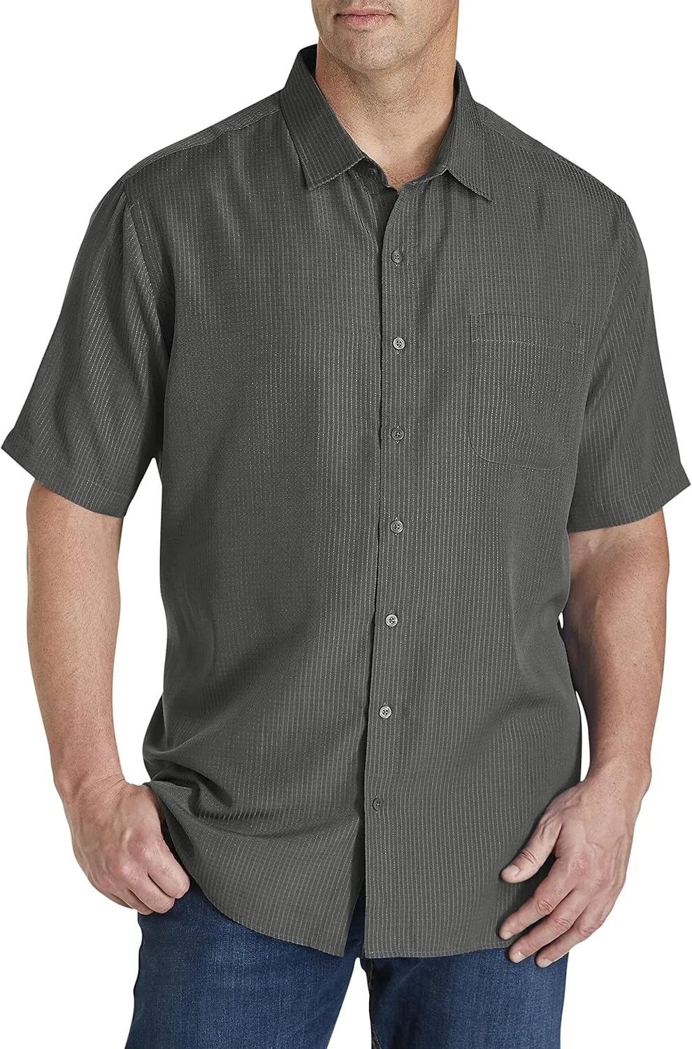 Harbor Bay by DXL Men's Big and Tall Microfiber Comfort Grid Sport Shirt Castle Rock 1XL