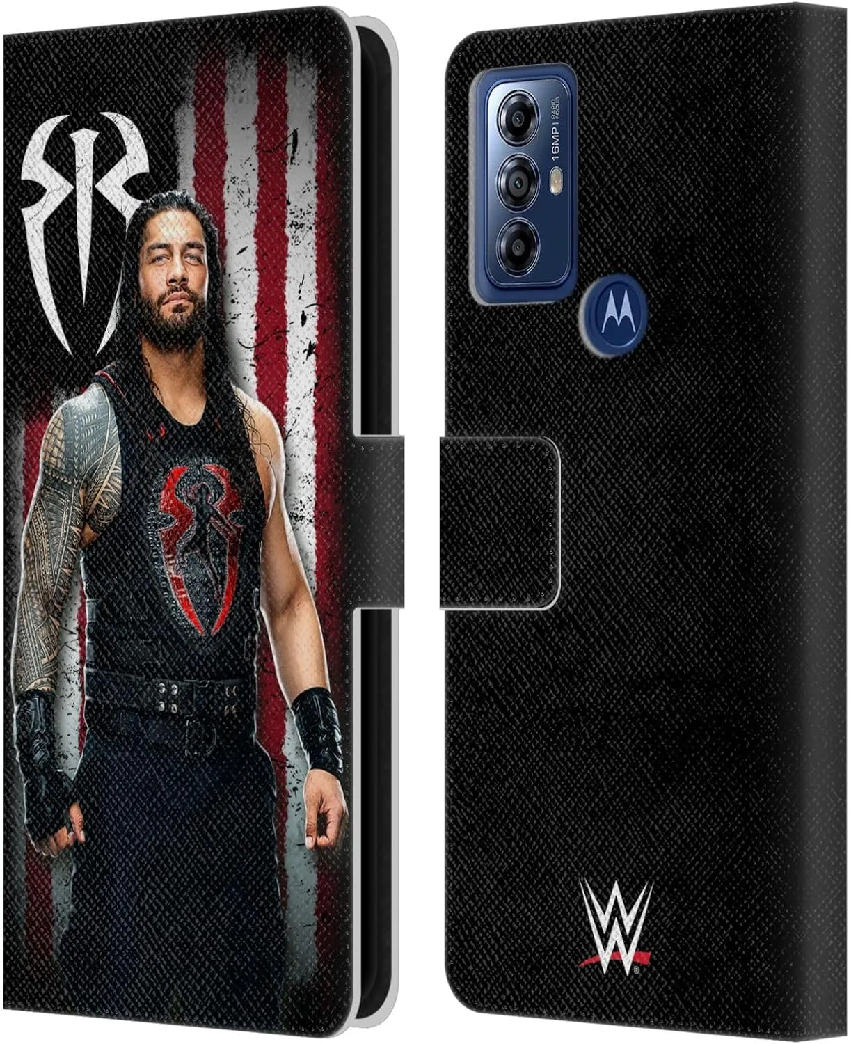 Head Case Designs Officially Licensed WWE Roman Reigns American Flag Superstars Leather Book Wallet Case Cover Compatible with Motorola Moto G Play (2023)