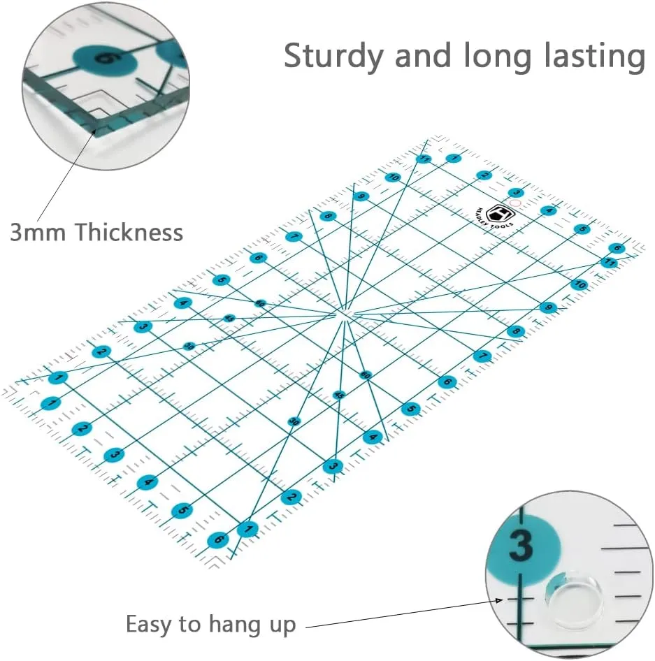 Headley Tools Rotary Cutter Set - 45mm Fabric Cutter, 5 Extra Rotary Blades, A3 Cutting Mat, Quilting Ruler and Sewing Clips, Craft Knife Set, Ideal for Crafting, Sewing, Patchworking,Turquoise