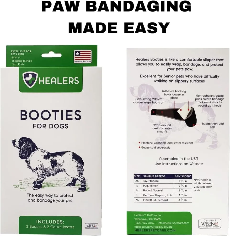 Healers PetCare Medical Dog Boots with Gauze Inserts – Protective Dog Booties for Injured Paws, Wound Care & Recovery - Breathable, Non-Slip, Adjustable Strap Closure (2 Booties) (X-Small)