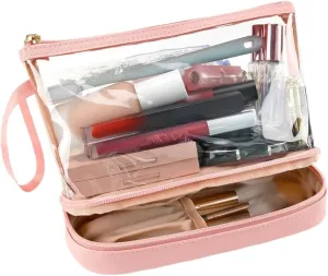 Heavy Duty Clear Travel Toiletry Bag - Transparent Waterproof Cosmetic Organizer with Zipper & Handle - for Makeup, Shaving & Essentials (pink,22 * 9 * 16cm)