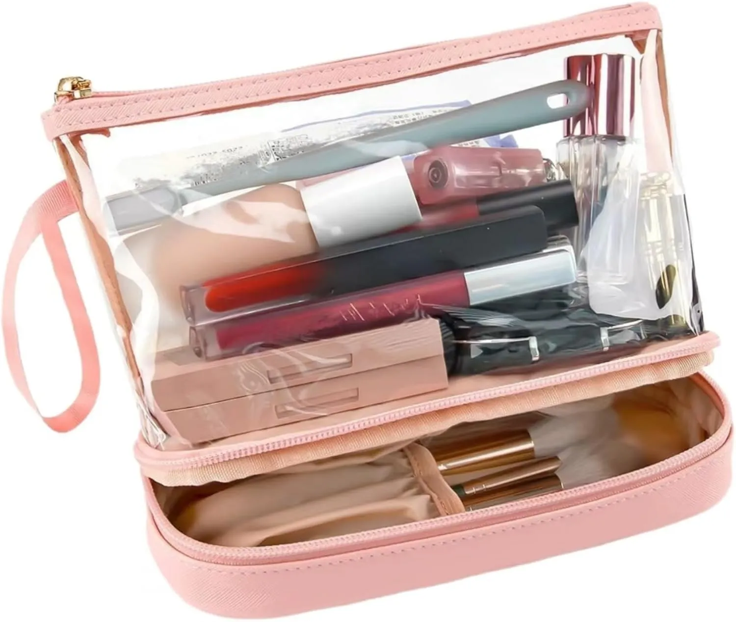 Heavy Duty Clear Travel Toiletry Bag - Transparent Waterproof Cosmetic Organizer with Zipper & Handle - for Makeup, Shaving & Essentials (pink,22 * 9 * 16cm)