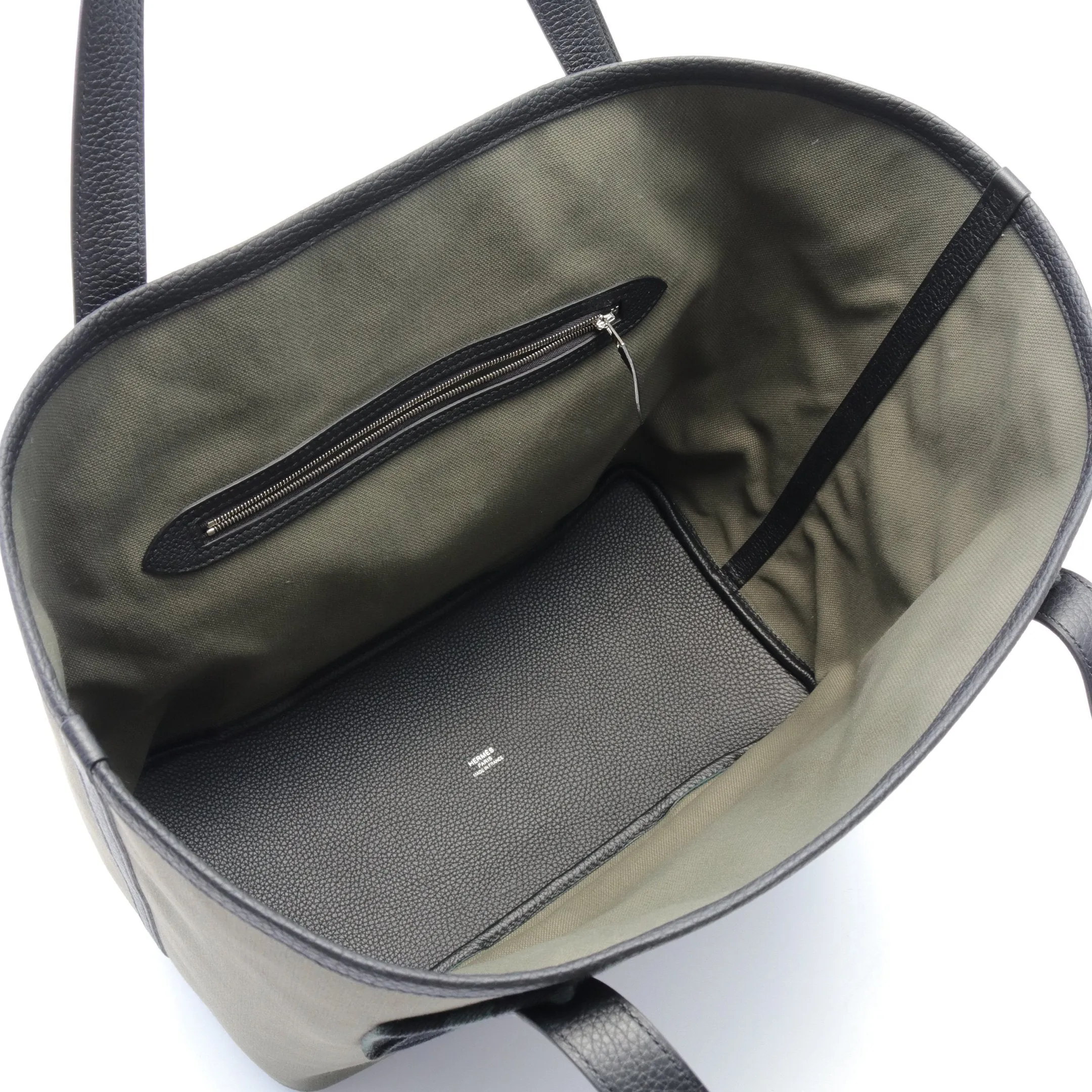 Hermes Pursangre Mm Veau Degré Shoulder Bag Tote Toile Military Clemence Leather Khaki Green Black B Stamp