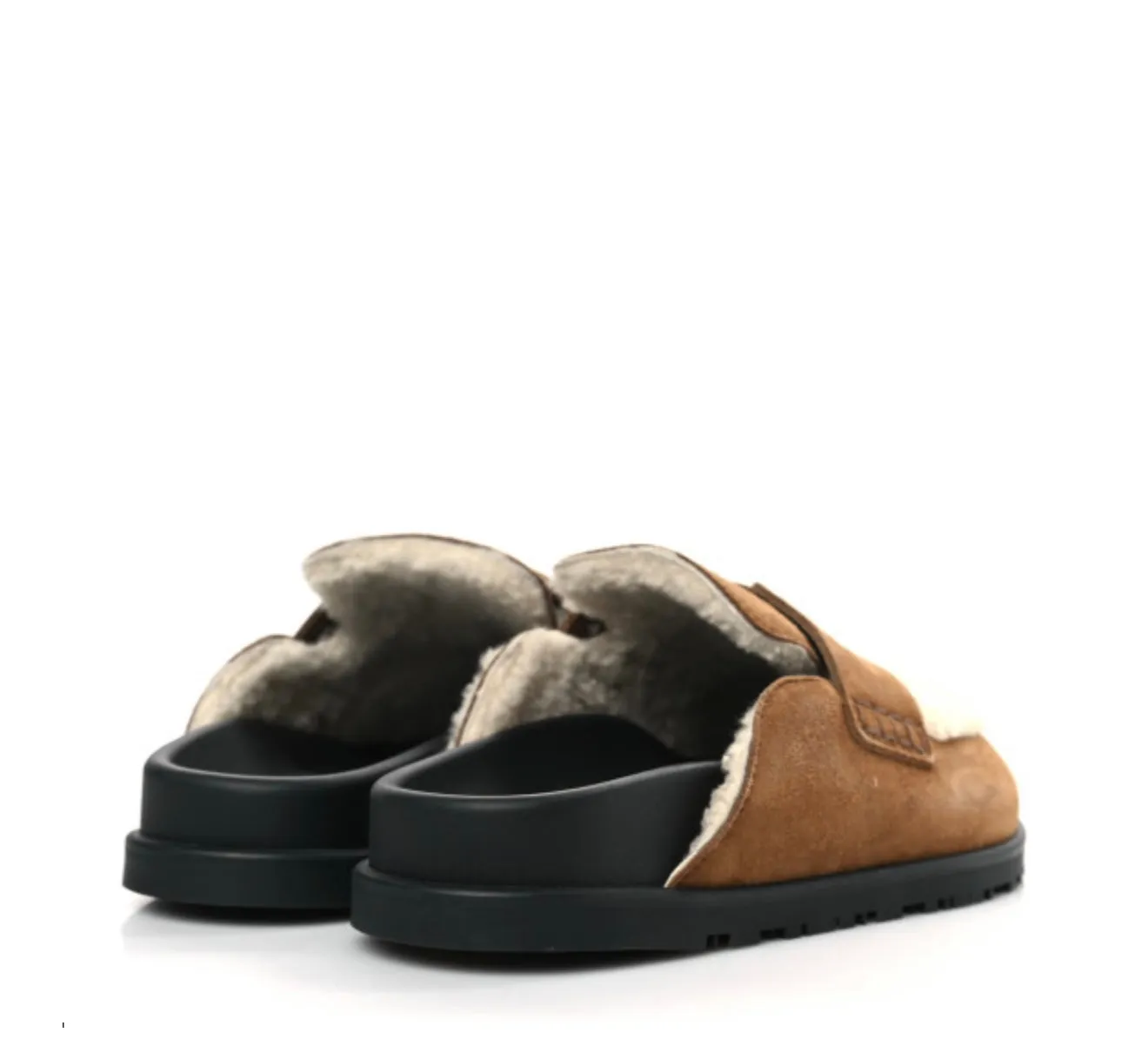 HERMES 
Suede Goatskin Shearling Go Mules 35 Brun Frume Ecru