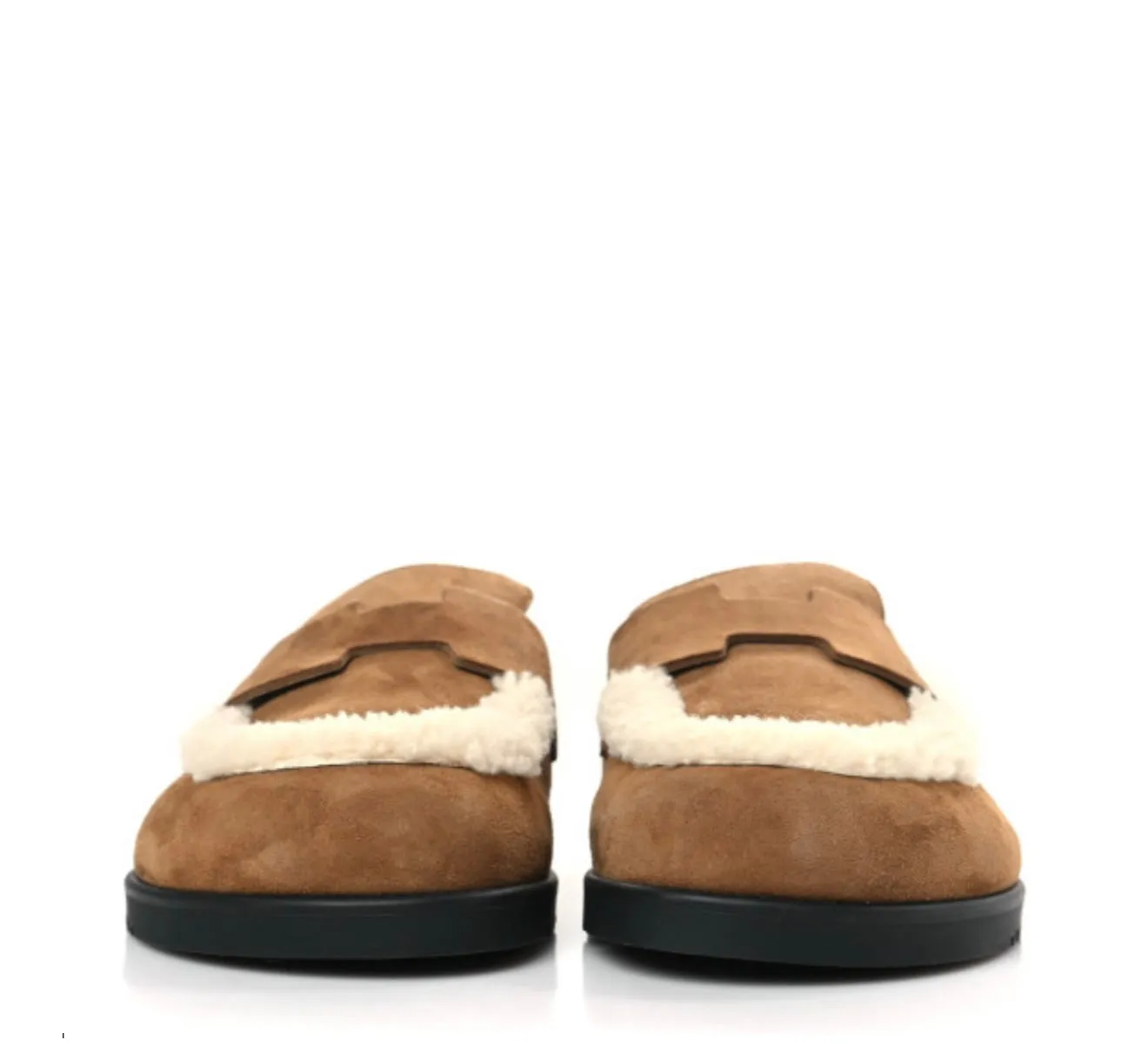 HERMES 
Suede Goatskin Shearling Go Mules 35 Brun Frume Ecru
