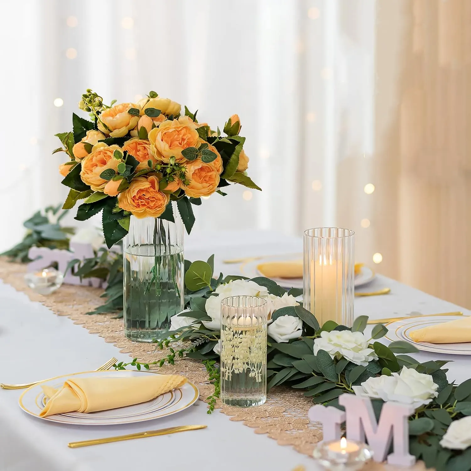 Hewory Glass Cylinder Ribbed Vases Set of 6, Tall Clear Vase for Centerpieces, Hurricane Candle Holders for Pillar or Floating Candles, Round Vases for Wedding Anniversary Events Home Table Decor