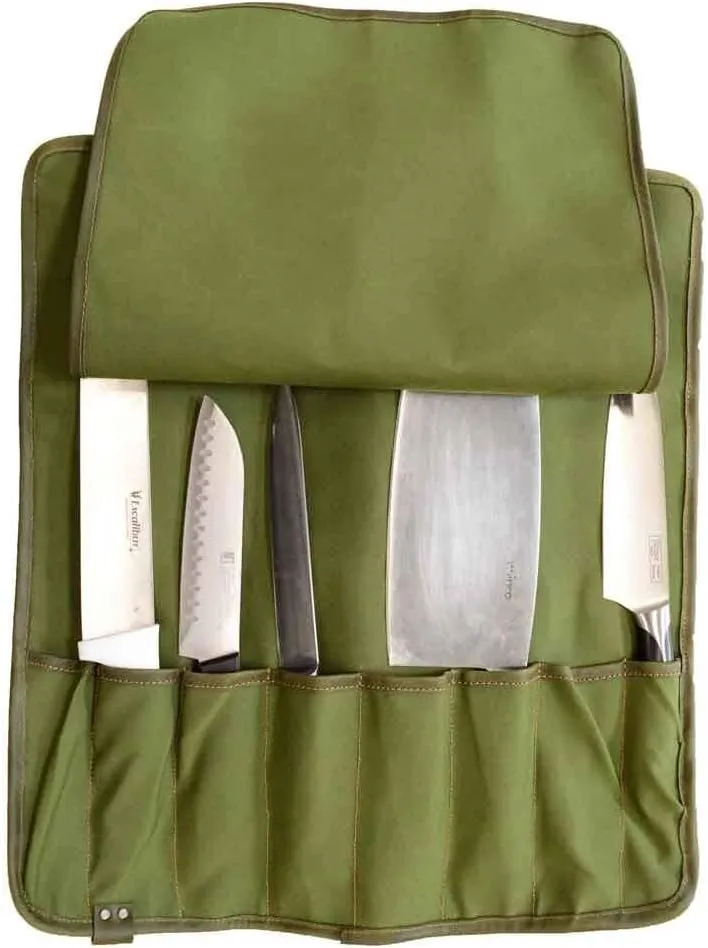 Hide & Drink, Chef's Knife Roll Bag (8 Pockets), Portable Knife Organizer, Cooking Accessories, Travel Bag, Full Grain Leather, Handmade