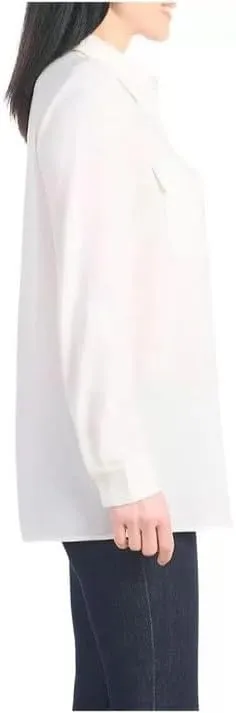 Hilary Radley Women's Roll Tab Sleeve Blouse, Button Down, Long Sleeve, Crinkle Top with Chest Pockets