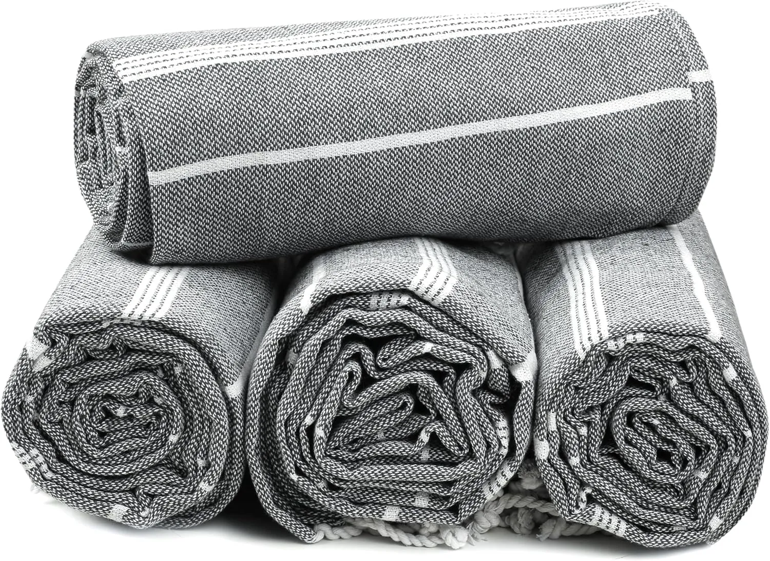 HILLFAIR Cotton Turkish Beach Towels, Quick Dry Lightweight Sand Free Peshtemal Towel for Bath Swim Yoga Spa Travel, Beach Accessories, Oversized Cotton Turkish Towels (39 x 72 inch- 4 Pack Grey)