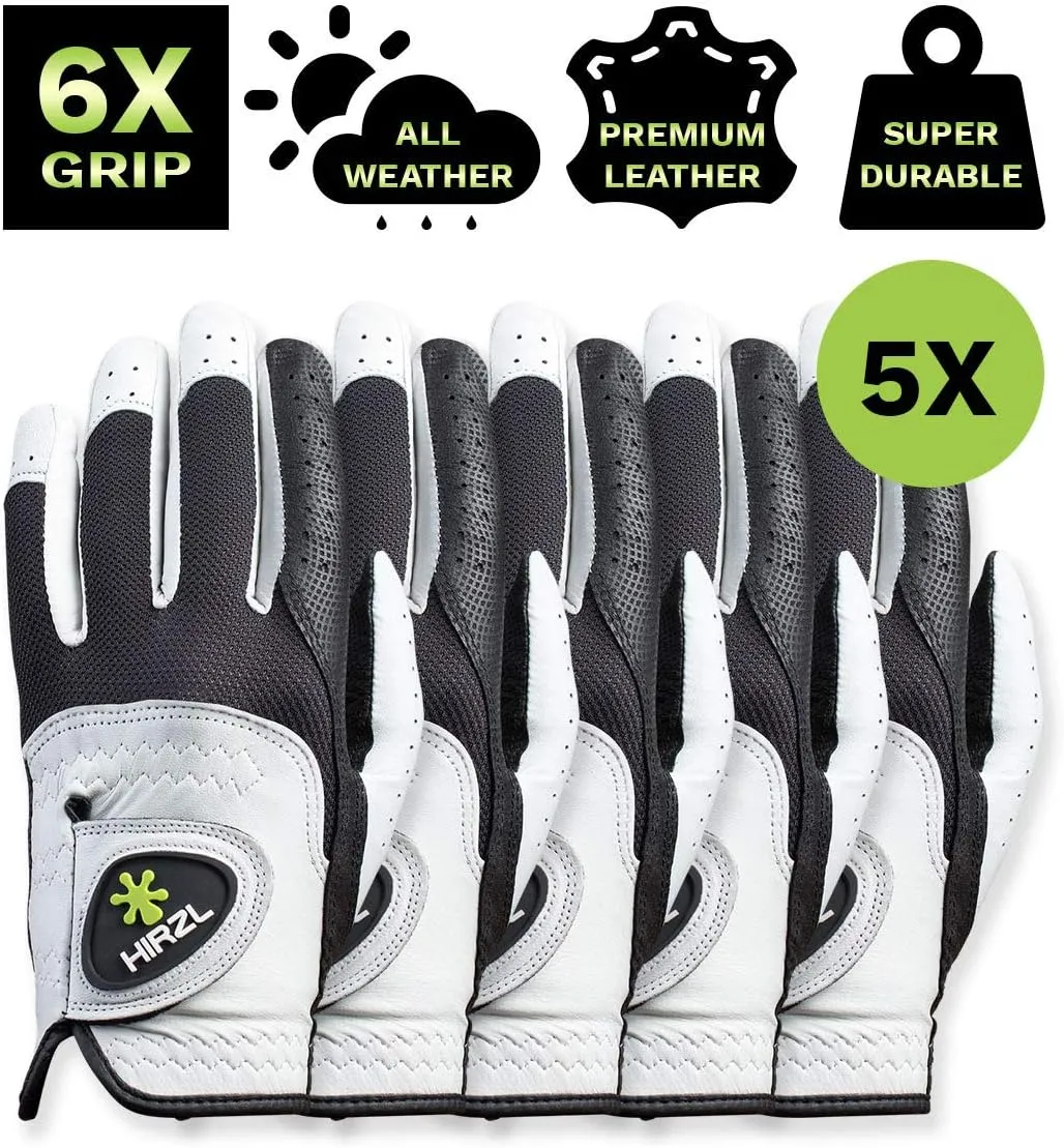 HIRZL Trust Control 2.0 Golf Gloves, All Weather Mens Golf Glove, White/Black, Kangaroo Leather Palm, Cabretta Leather Backhand, Trusted by Pro’s, Sweat Free, Ultimate Grip