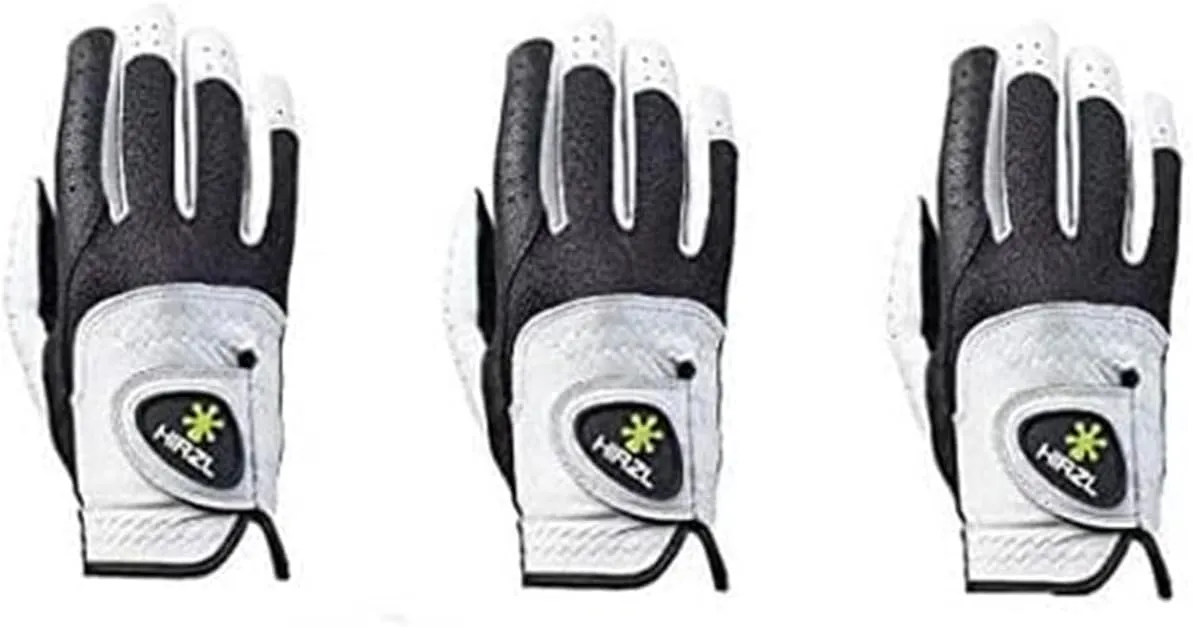 HIRZL Trust Control 2.0 Golf Gloves, All Weather Mens Golf Glove, White/Black, Kangaroo Leather Palm, Cabretta Leather Backhand, Trusted by Pro’s, Sweat Free, Ultimate Grip