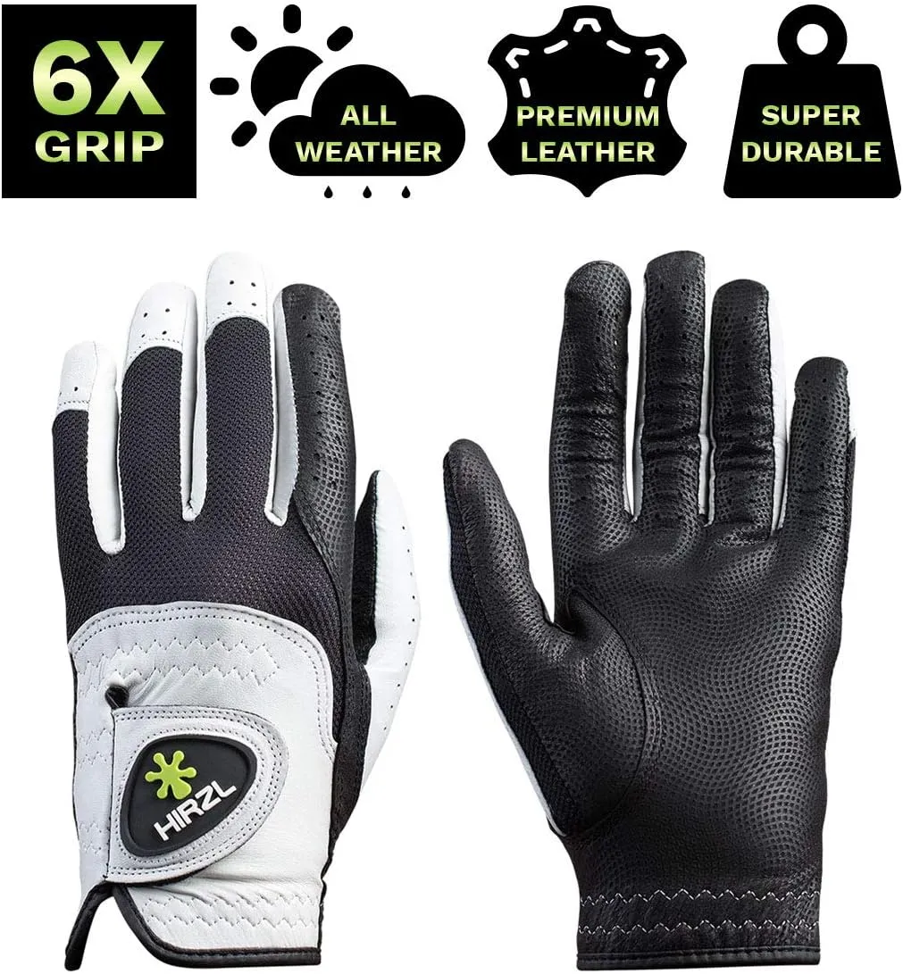 HIRZL Trust Control 2.0 Ladies Golf Gloves – All Weather Womens Golf Glove (White/Black) | Kangaroo Leather Palm | Cabretta Leather Backhand | Trusted by Pros | Sweat Free, Ultimate Grip, Stretch Fit