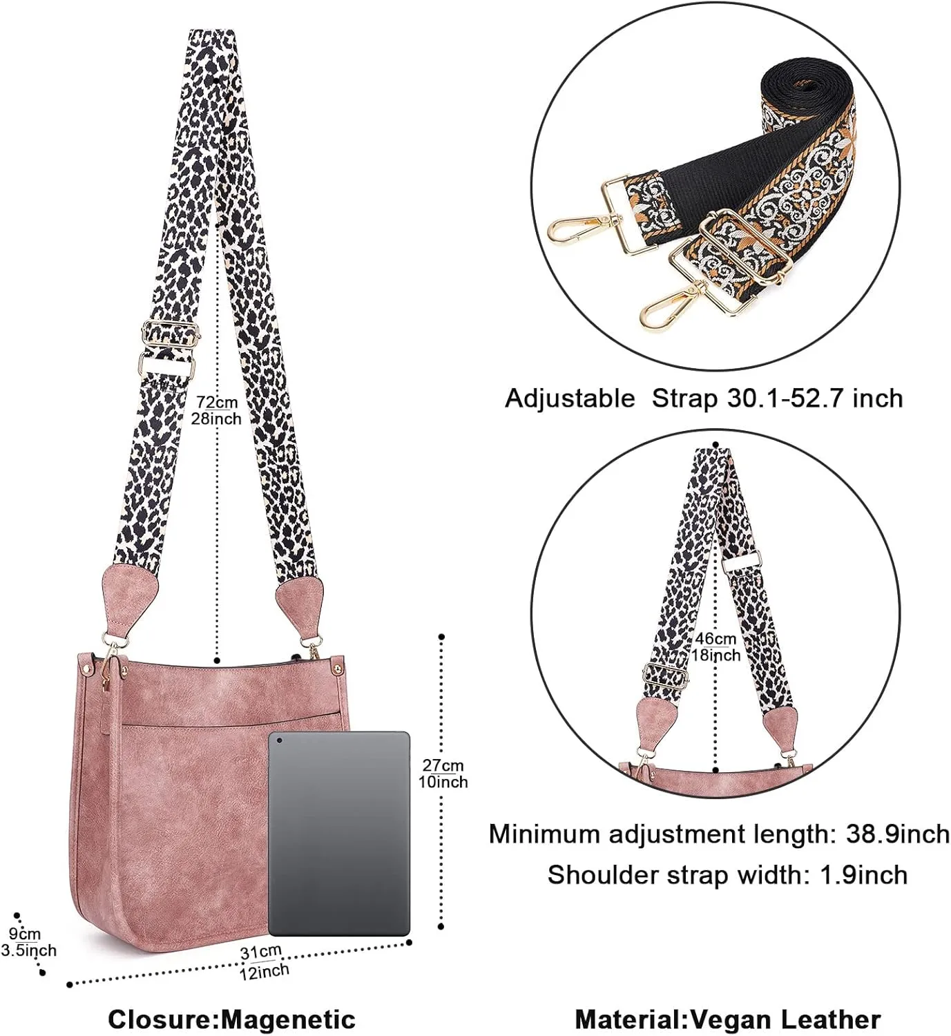 HKCLUF Crossbody Bags for Women Trendy Vegan Leather Hobo Handbags With 2PCS Adjustable Guitar Strap Shoulder Bucket Bags