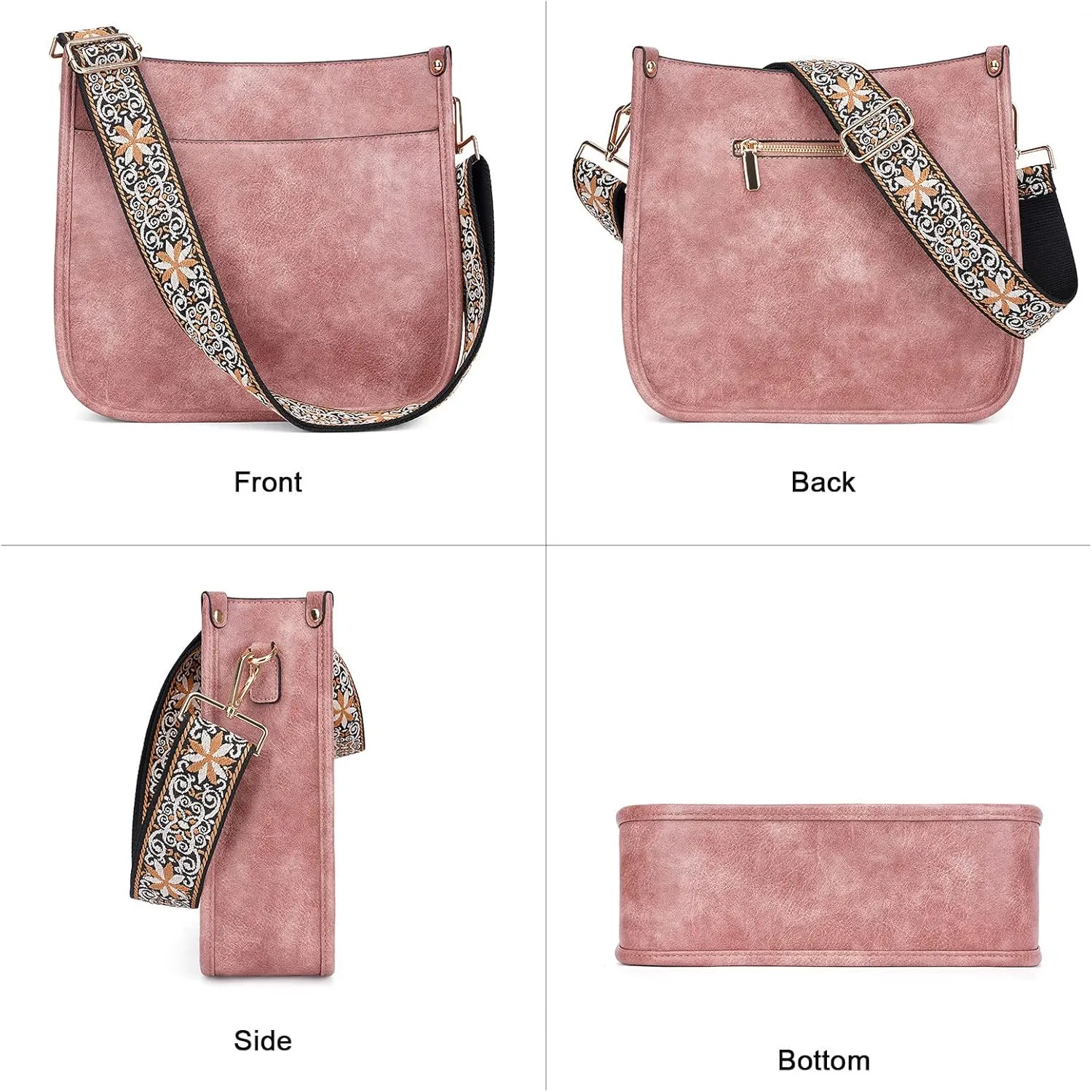 HKCLUF Crossbody Bags for Women Trendy Vegan Leather Hobo Handbags With 2PCS Adjustable Guitar Strap Shoulder Bucket Bags
