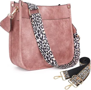 HKCLUF Crossbody Bags for Women Trendy Vegan Leather Hobo Handbags With 2PCS Adjustable Guitar Strap Shoulder Bucket Bags