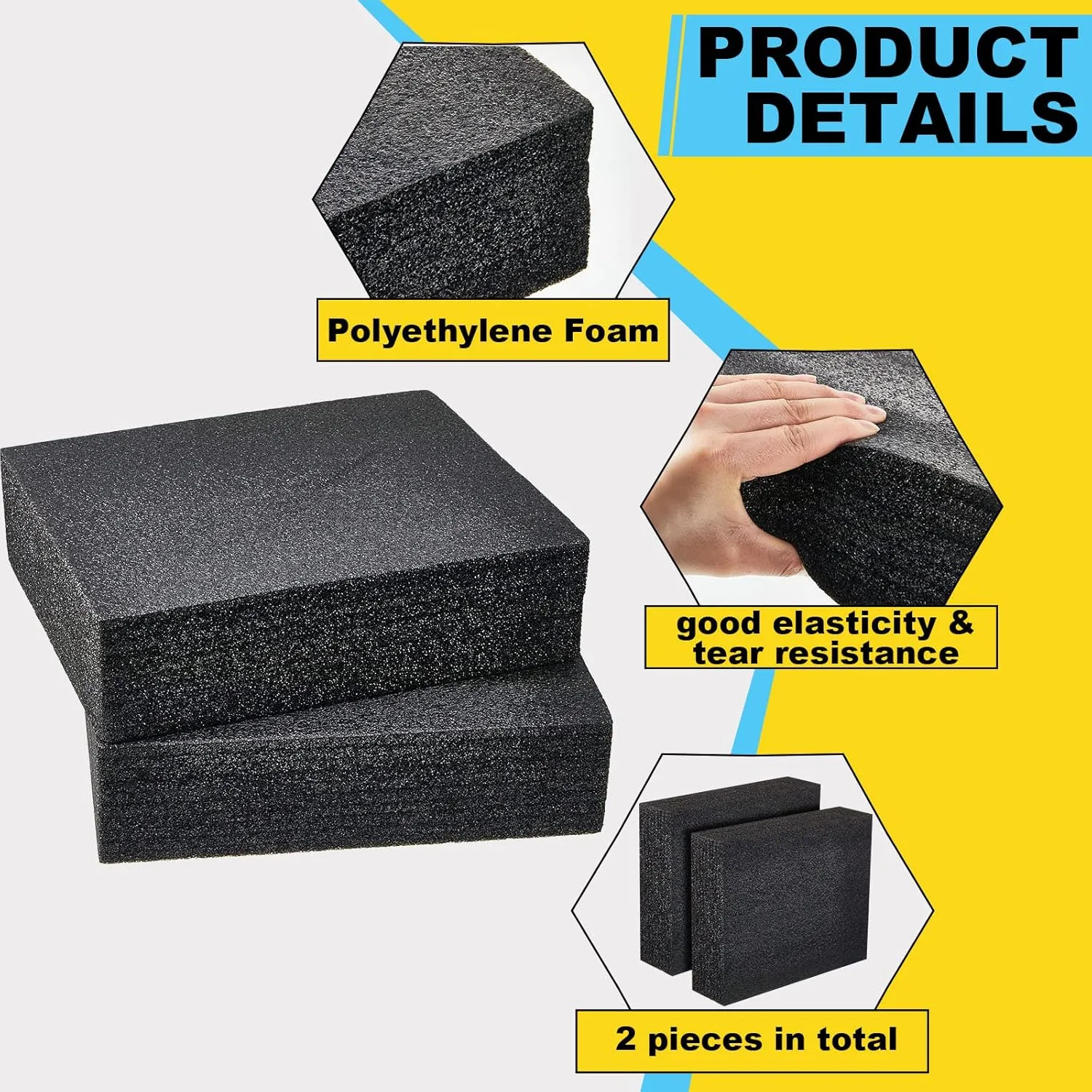Hoolerry 2 Pcs Customizable Polyethylene Foam Packing Inserts for Cases Thick Polyethylene Foam Sheet for Packaging and Crafts(Black,12" x 10" x 3.125")