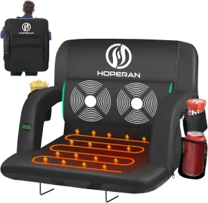 HOPERAN Massage Heated Stadium Seats for Bleachers with Back Support & Lumbar Pillow, 3 Level Heating & 6 Modes Massage Portable Heated Stadium Chairs for Bleachers