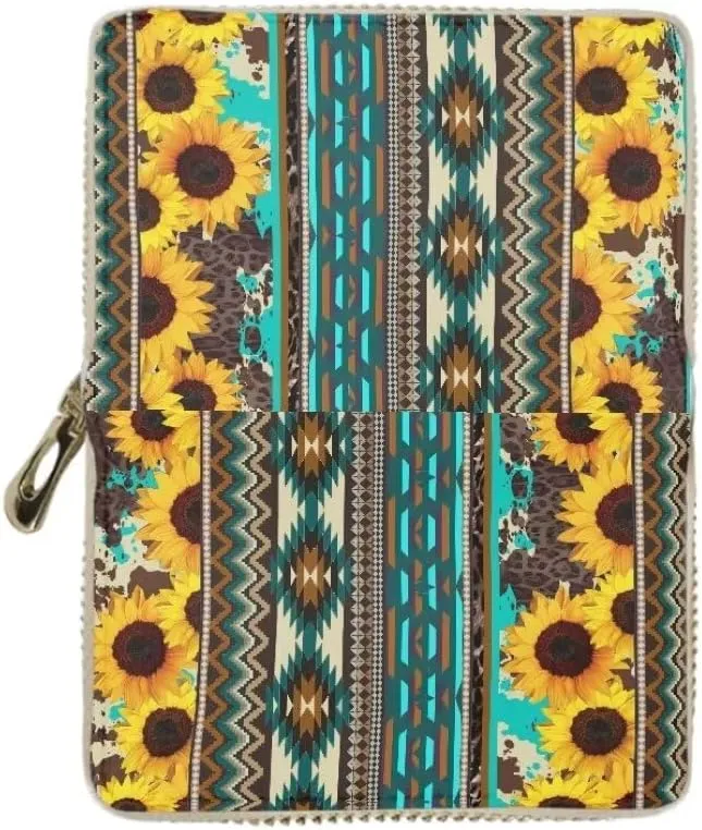 Horeset Aztec Sunflower Leather Women Credit Card Holder Case RFID Card Wallet Passport Wallet for Bank Debit ATM