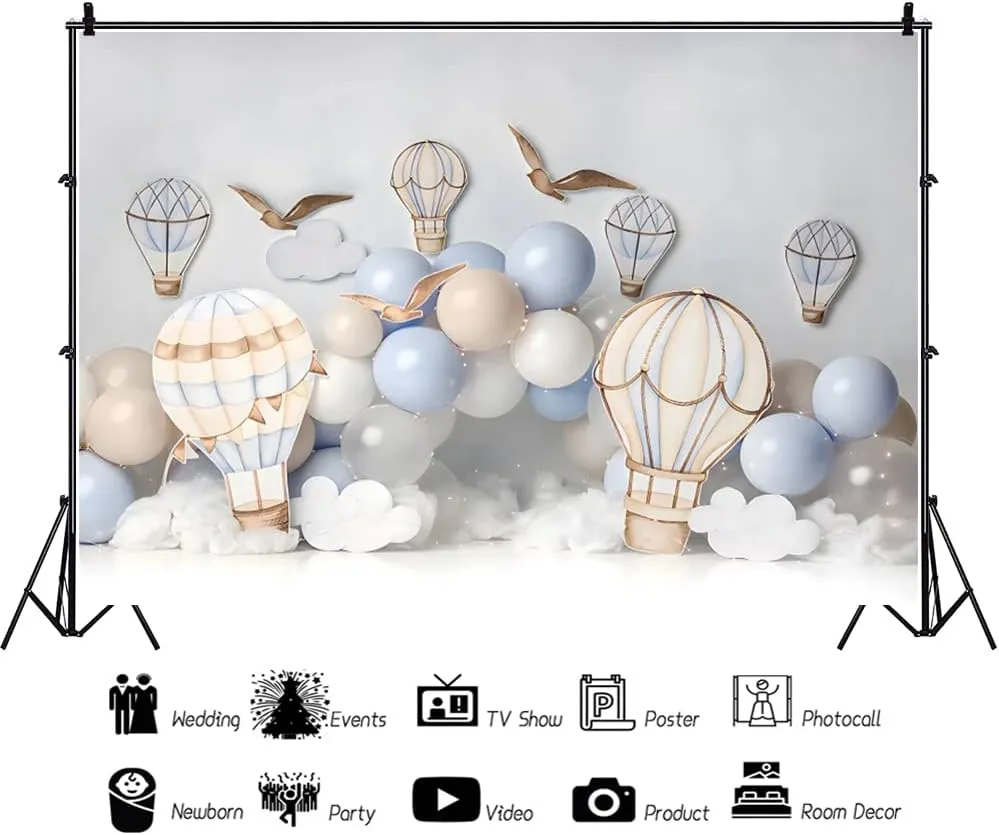 Hot Air Balloons Backdrop 8x6ft Adventure Awaits Baby Shower Party Decor Hot Air Balloon Pictures Background Fly Baby Shower Birthday Pictures Backdrop Cake Smash Photography