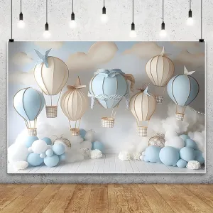 Hot Air Balloons Banner 118.1x98.4Inch Fabric Let the Adventure Begin Baby Shower Backdrop Travel Birthday Photos Baby Cake Smash Photography 1st Birthday Party Decor