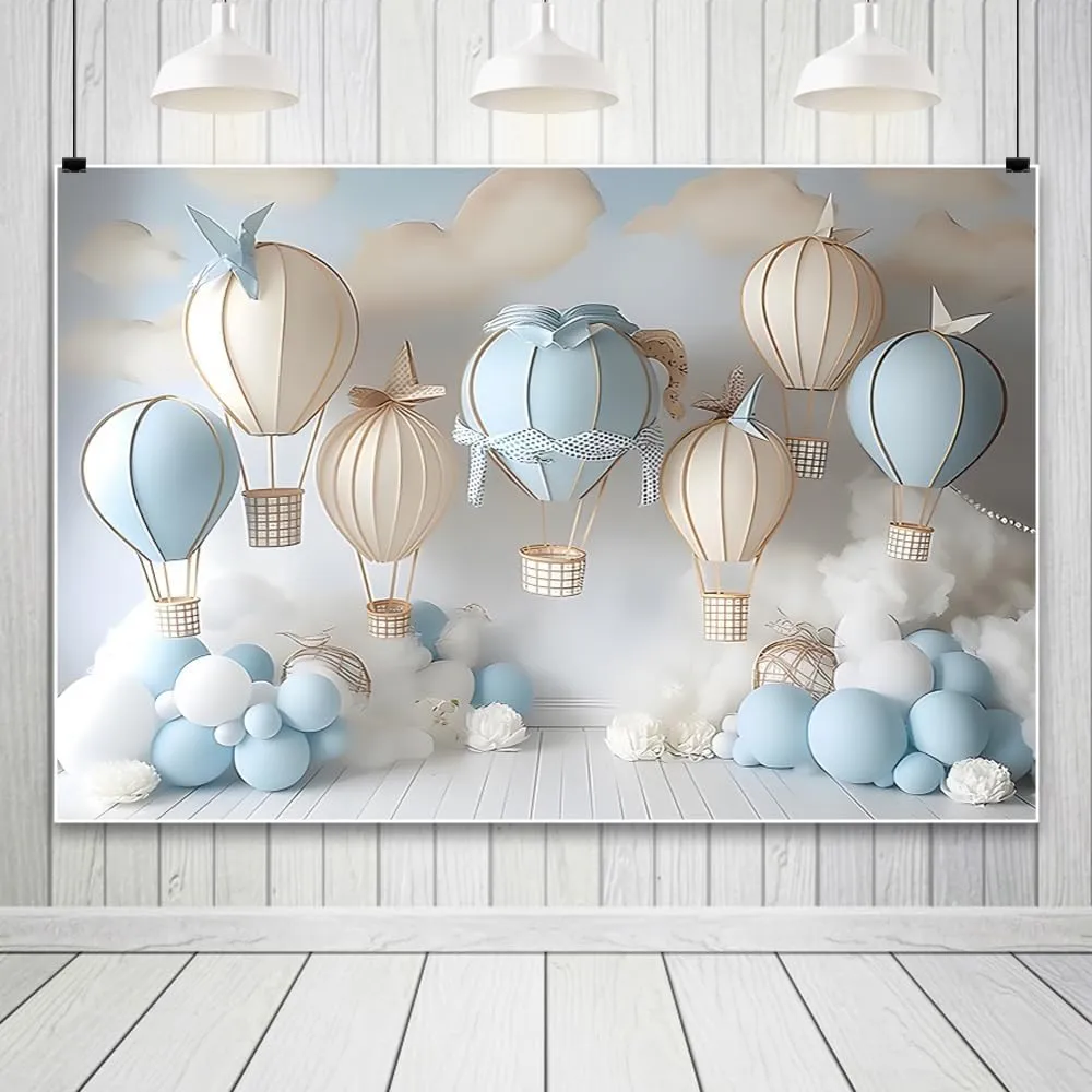 Hot Air Balloons Banner 118.1x98.4Inch Fabric Let the Adventure Begin Baby Shower Backdrop Travel Birthday Photos Baby Cake Smash Photography 1st Birthday Party Decor