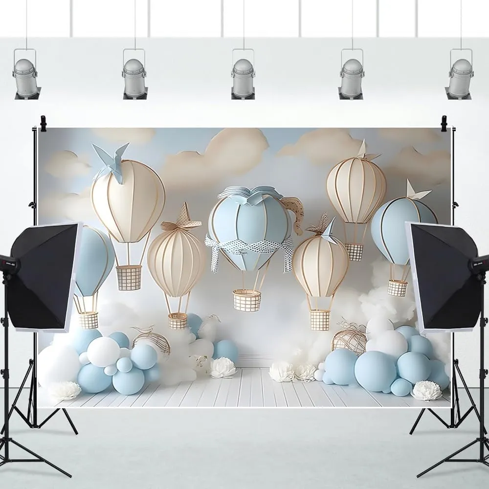 Hot Air Balloons Banner 118.1x98.4Inch Fabric Let the Adventure Begin Baby Shower Backdrop Travel Birthday Photos Baby Cake Smash Photography 1st Birthday Party Decor