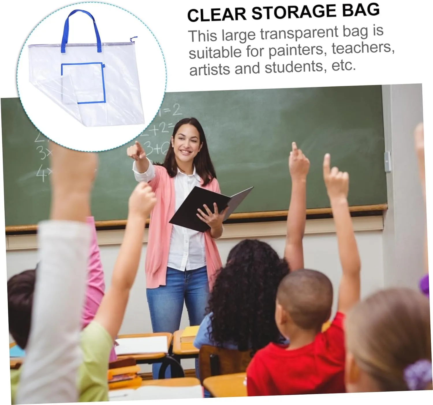 Housoutil Large Pvc Bag for Art Supplies Heavy Duty Poster Board Holder Zipper Handle
