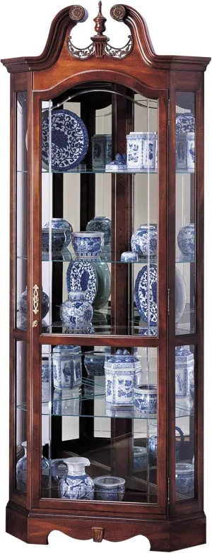 Howard Miller Berkshire Curio Cabinet, Brown Finish Level Display Cases for Collectibles with Interior Lights Antique Storage Cabinet - Adjustable Glass Shelves, Living Room & Office
