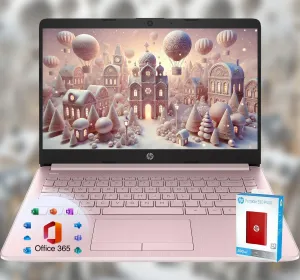 HP 14 Laptop • Back to School Limited Edition with Microsoft 365 • 4-Core Intel CPU • 16GB RAM •1600GB Storage (64GB OnBoard   512GB P500 Portable SSD   1TB OneDrive) • Pink • Win 11