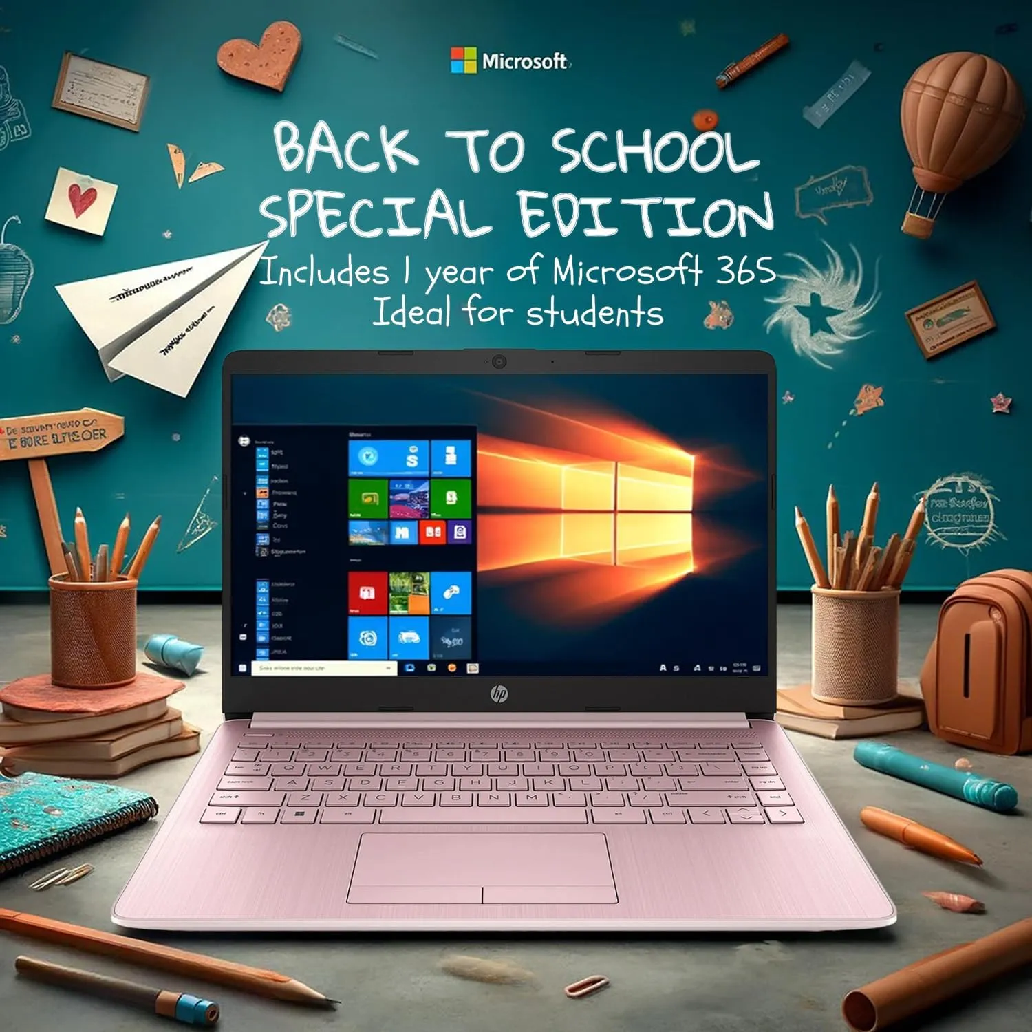 HP 14 Laptop • Back to School Limited Edition with Microsoft 365 • 4-Core Intel CPU • 16GB RAM •1600GB Storage (64GB OnBoard   512GB P500 Portable SSD   1TB OneDrive) • Pink • Win 11